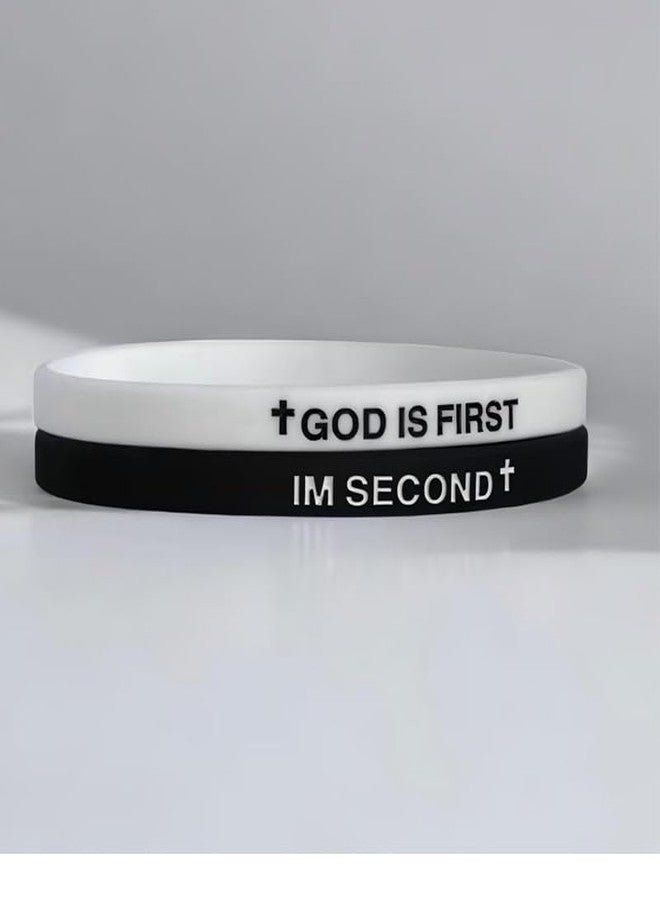 QRH God is First I am Second Silicone Bracelets Christian Bible Verse Rubber Bracelets Religious Christian Quote Bangle Bracelet for Men Women -04 - Image 2